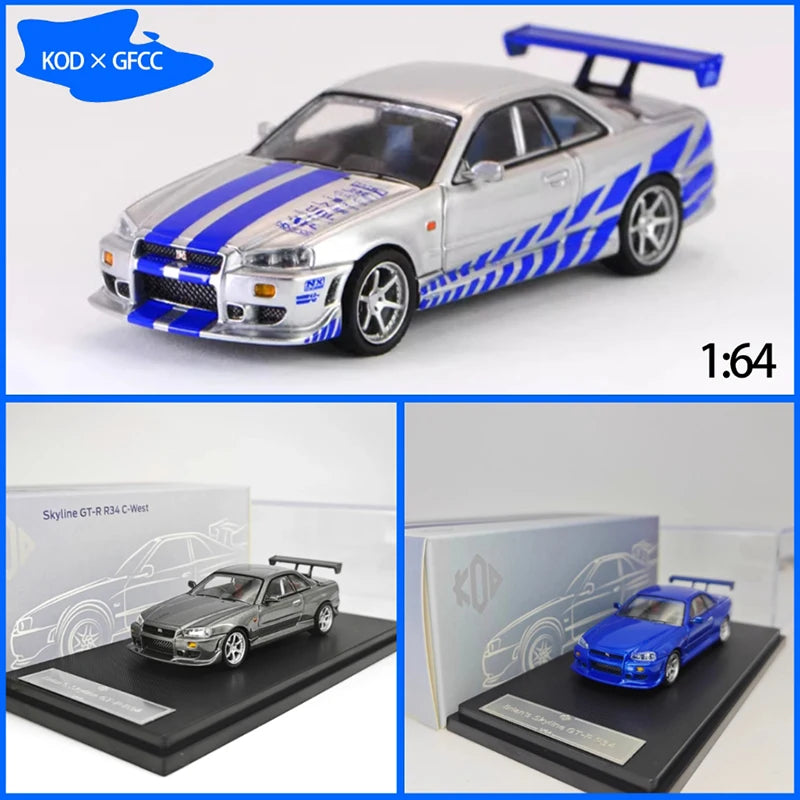 KOD × GFCC 1/64 Scale Skyline GT-R R34 C-West Alloy Car Model Classic Adult Souvenir Gift Static Display Hobby Collection