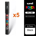 5pcs Japan UNI POSCA Markers Pen Acrylic White Black Highlighting Pen Graffiti PC-1M/3M/5M Wholesale Painting Art Supplies