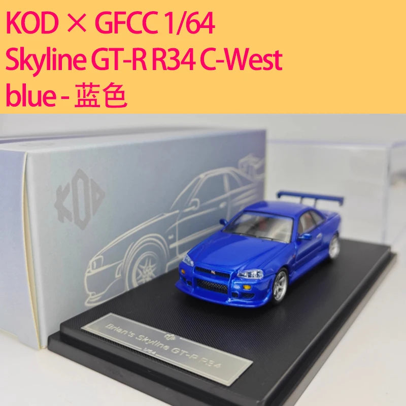 KOD × GFCC 1/64 Scale Skyline GT-R R34 C-West Alloy Car Model Classic Adult Souvenir Gift Static Display Hobby Collection