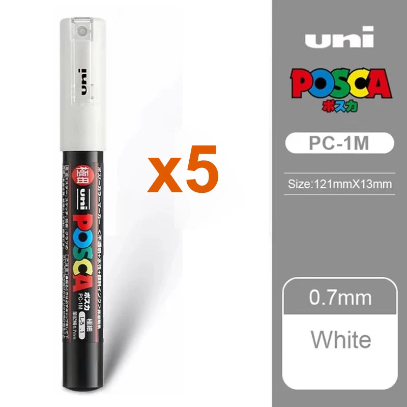 5pcs Japan UNI POSCA Markers Pen Acrylic White Black Highlighting Pen Graffiti PC-1M/3M/5M Wholesale Painting Art Supplies