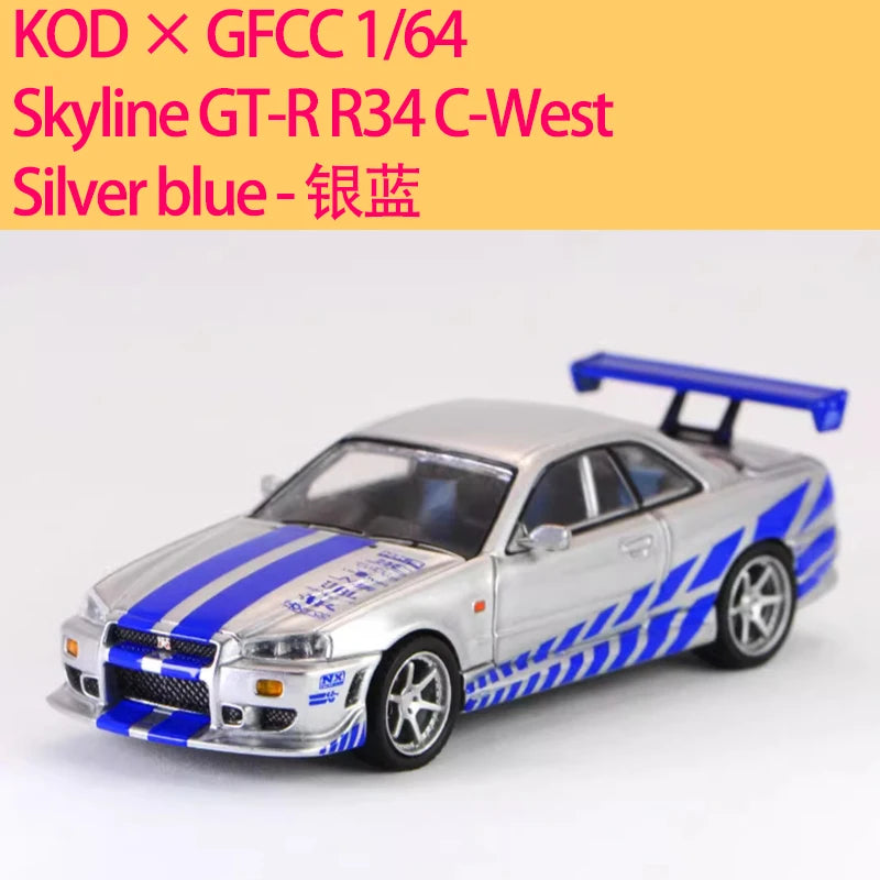 KOD × GFCC 1/64 Scale Skyline GT-R R34 C-West Alloy Car Model Classic Adult Souvenir Gift Static Display Hobby Collection