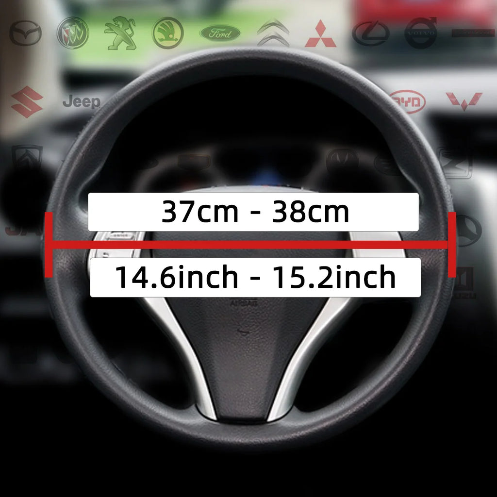 Car Steering Wheel Cover DIY Hand Woven Leather Breathable Steering Wheel Cover With Needle And Thread Protection Cover 37-38cm