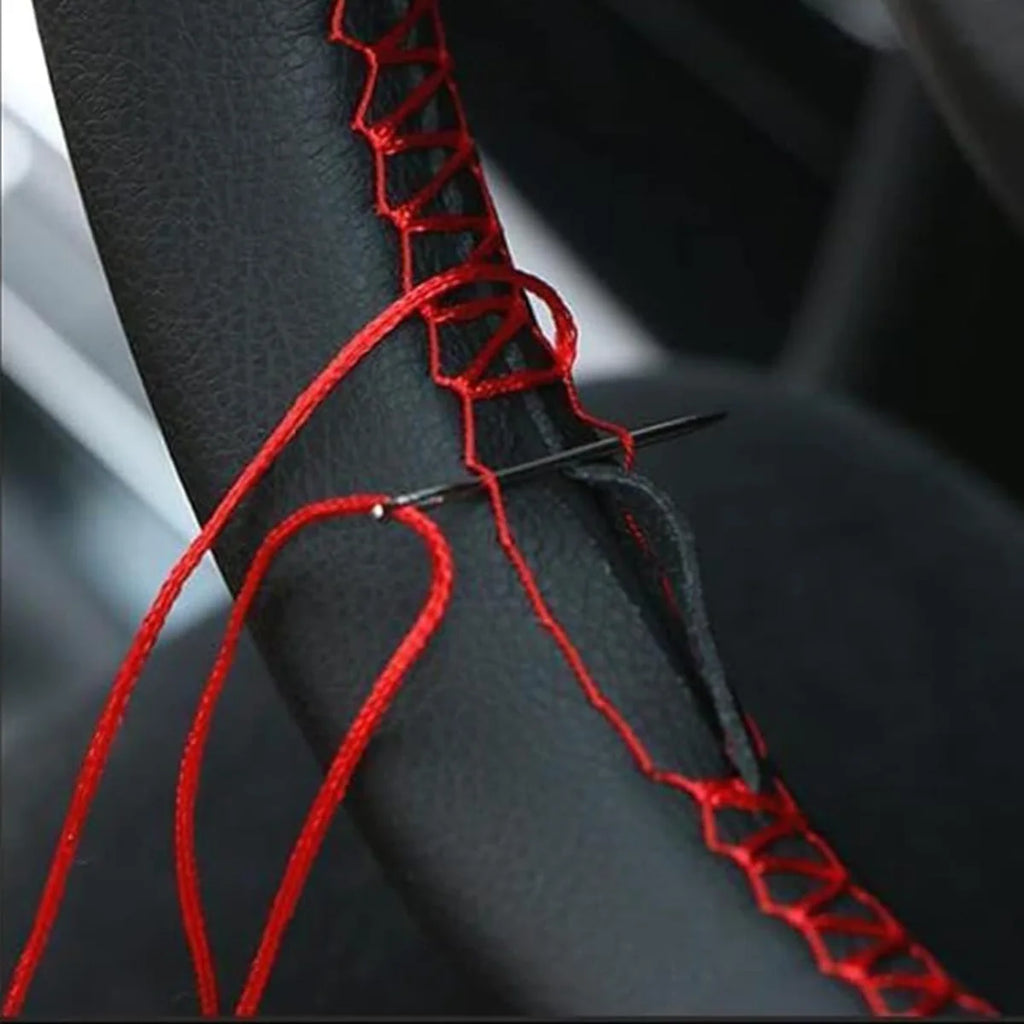 Car Steering Wheel Cover DIY Hand Woven Leather Breathable Steering Wheel Cover With Needle And Thread Protection Cover 37-38cm