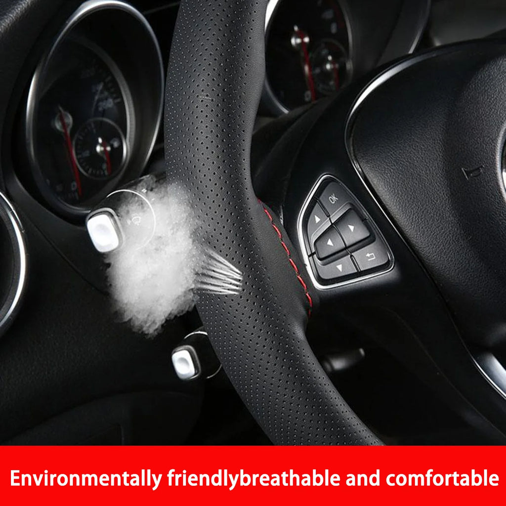 Car Steering Wheel Cover DIY Hand Woven Leather Breathable Steering Wheel Cover With Needle And Thread Protection Cover 37-38cm