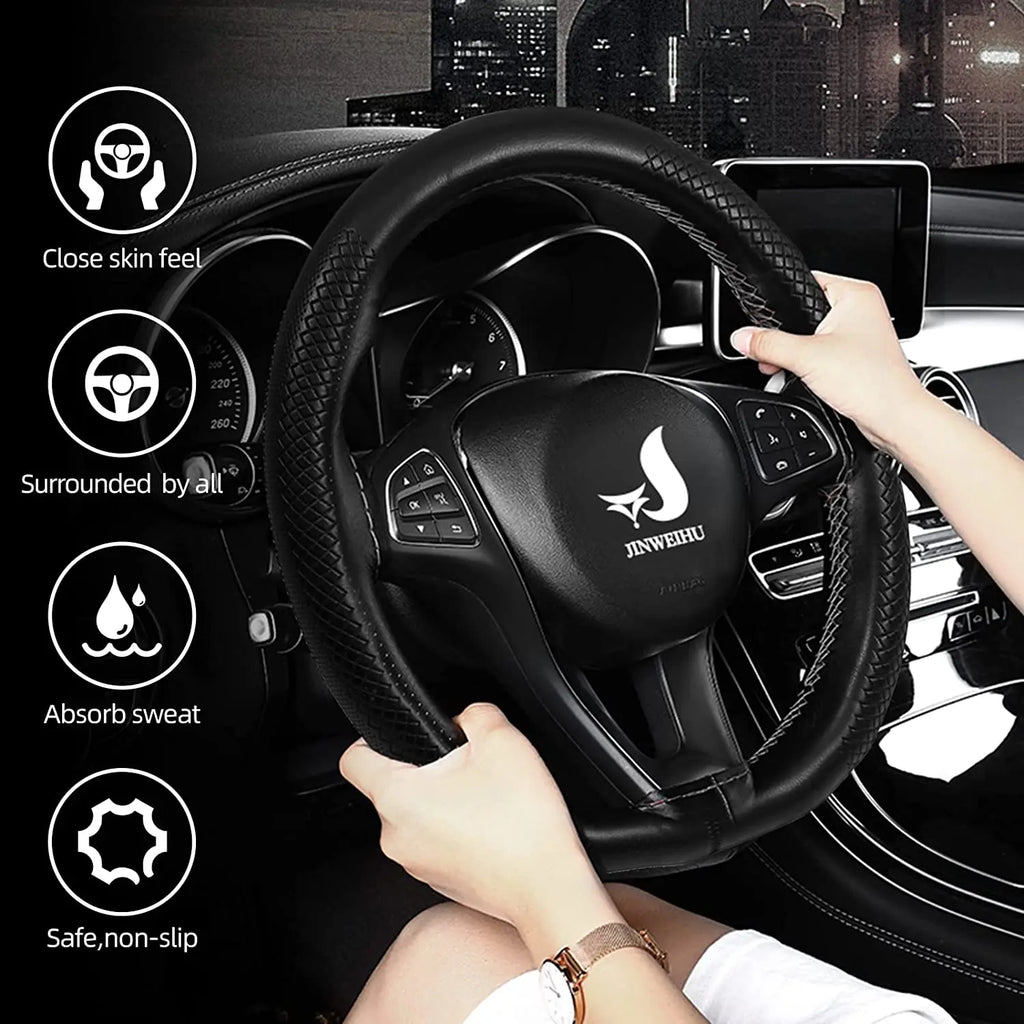 Car Steering Wheel Cover DIY Hand Woven Leather Breathable Steering Wheel Cover With Needle And Thread Protection Cover 37-38cm