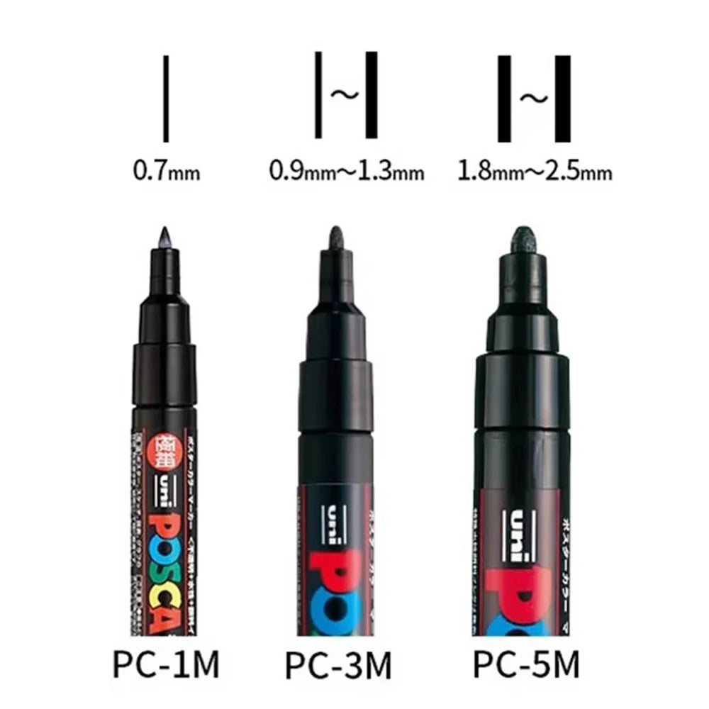 5pcs Japan UNI POSCA Markers Pen Acrylic White Black Highlighting Pen Graffiti PC-1M/3M/5M Wholesale Painting Art Supplies