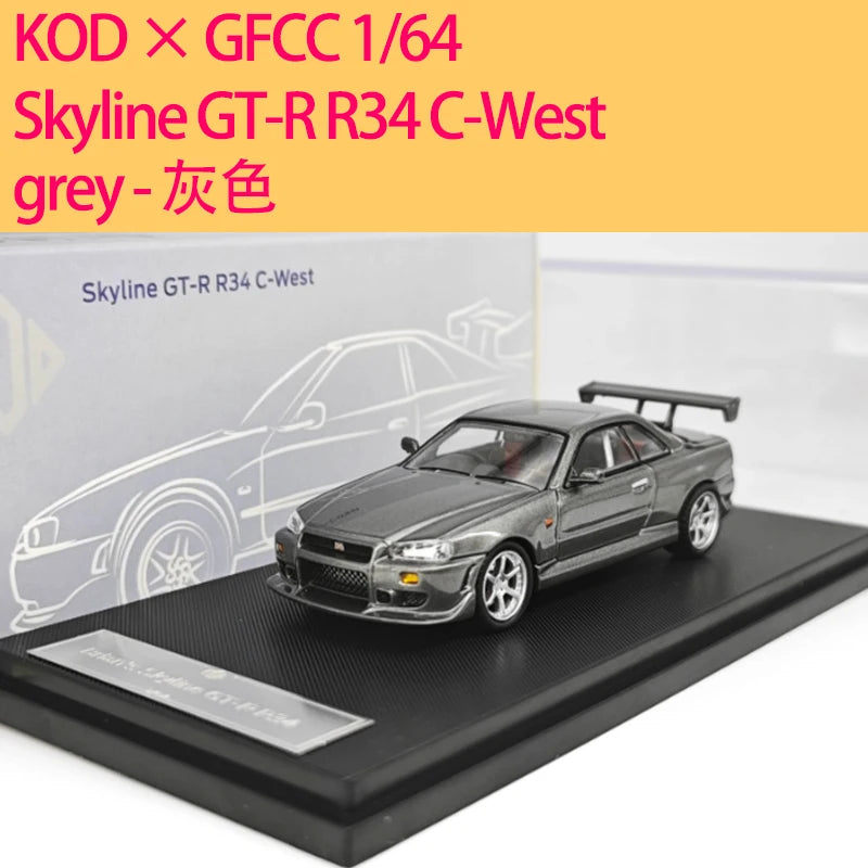 KOD × GFCC 1/64 Scale Skyline GT-R R34 C-West Alloy Car Model Classic Adult Souvenir Gift Static Display Hobby Collection